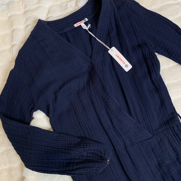 Anthropologie Sundry Navy Gauze Romper NWT - Picture 5 of 11